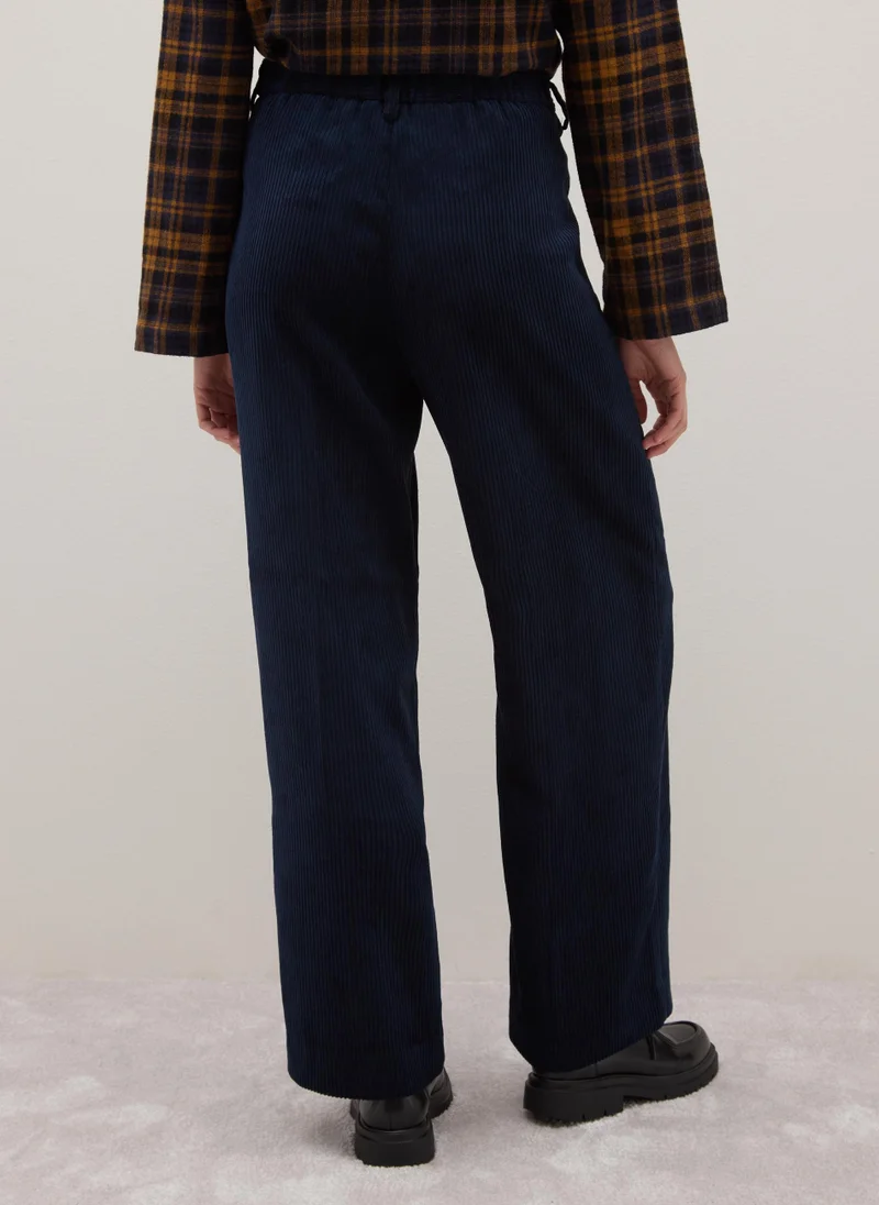 Ovs  OVS Blue Ribbed Regular Fit Stretch Fabric Trousers for Women | Best Price UAE